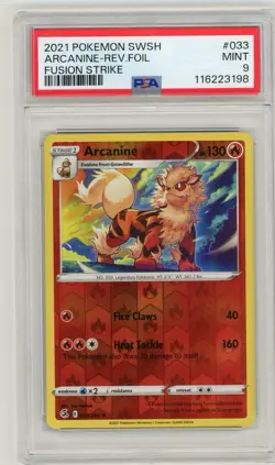 2021 Pokemon Sword & Shield Fusion Strike Arcanine Reverse Holo #033 PSA 9 Mint - Image 1