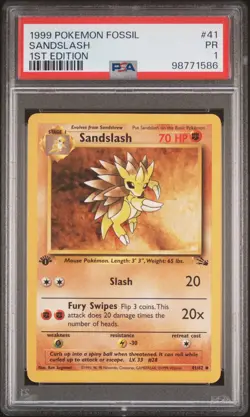1999 POKEMON FOSSIL 1ST EDITION #41 SANDSLASH PSA 1 - Image 1