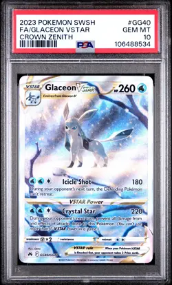 2023 POKEMON SWORD & SHIELD CROWN ZENITH #GG40 FULL ART/GLACEON VSTAR PSA 10 - Image 1