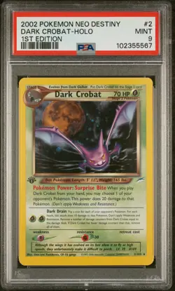 2002 POKEMON NEO DESTINY 1ST ED #2 DARK CROBAT-HOLO PSA 9 - Image 1
