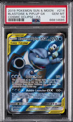 2019 POKEMON SUN & MOON COSMIC ECLIPSE FULL ART/BLASTOISE & PIPLUP GX PSA 10 - Image 1