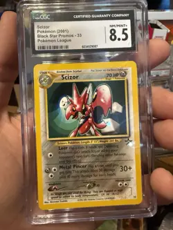 CGC 8.5 NM-MINT+ SCIZOR Non-Holo Black Star Promo Pokemon League #33 2001 - Image 1
