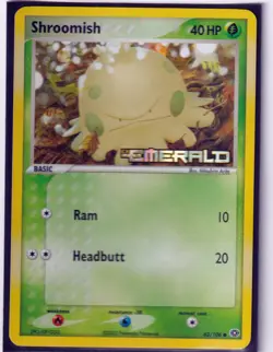 2005 POKEMON NINTENDO EX EMERALD- SHROOMISH 63/106 -REVERSE HOLO- STAMPED NM/M - Image 1