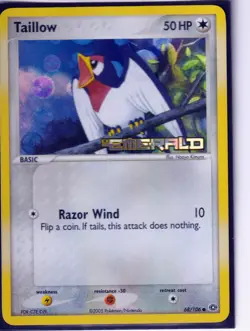 2005 POKEMON NINTENDO EX EMERALD- TAILLOW 68/106 -REVERSE HOLO- STAMPED NM - Image 1