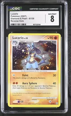 CGC 8 Lucario 2007 Diamond & Pearl 6/130 Reverse Holo SWIRL Pokemon Card - Image 1