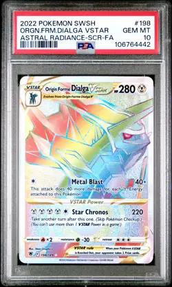 2022 POKEMON SWSH SECRET #198 FULL ART/ORIGIN FORME DIALGA VSTAR PSA 10 - Image 1