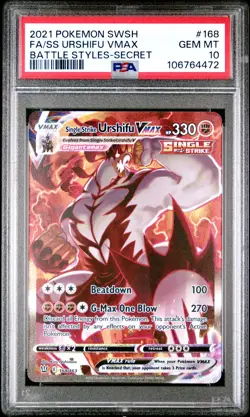 2021 POKEMON SWSH SECRET #168 FULL ART/SINGLE STRIKE URSHIFU VMAX PSA 10 - Image 1