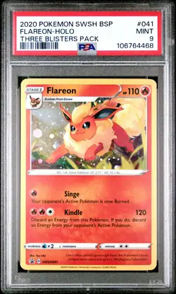 2020 POKEMON SWSH BLACK STAR PROMO THREE BLISTERS PACK #041 FLAREON-HOLO PSA 9 - Image 1