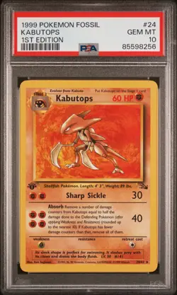 1999 POKEMON FOSSIL 1ST ED #24 KABUTOPS PSA 10 - Image 1