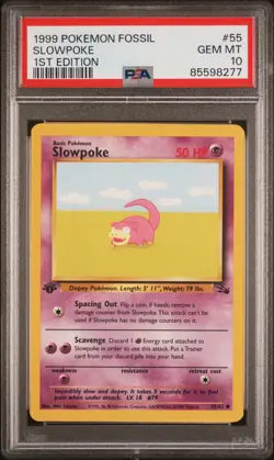 1999 POKEMON FOSSIL 1ST ED #55 SLOWPOKE PSA 10 - Image 1