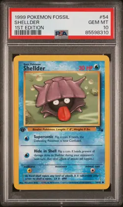 1999 POKEMON FOSSIL 1ST ED #54 SHELLDER PSA 10 - Image 1