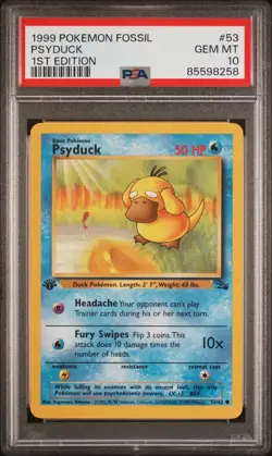 1999 POKEMON FOSSIL 1ST ED #53 PSYDUCK PSA 10 - Image 1