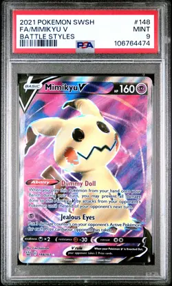 2021 POKEMON SWORD & SHIELD BATTLE STYLES #148 FULL ART/MIMIKYU V PSA 9 - Image 1