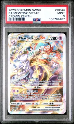2023 POKEMON SWORD & SHIELD CROWN ZENITH #GG44 FULL ART/MEWTWO VSTAR PSA 9 - Image 1
