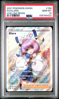 2021 POKEMON SWORD & SHIELD CHILLING REIGN #194 FULL ART/KLARA PSA 10 - Image 1
