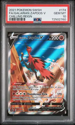 PSA 10 GEM MT 2021 POKEMON SWORD & SHIELD CHILLING REIGN 174 FA GALARIAN ZAPDOS - Image 1