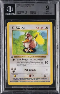 1999 POKEMON BASE SET 1ST EDITION #27 FARFETCH'D BGS 9 - Image 1