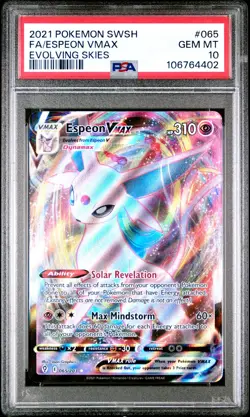 2021 POKEMON SWORD & SHIELD EVOLVING SKIES #065 FULL ART/ESPEON VMAX PSA 10 - Image 1
