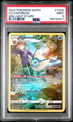 2022 POKEMON SWORD & SHIELD BRILLIANT STARS #TG02 FULL ART/VAPOREON PSA 9 - Image 1