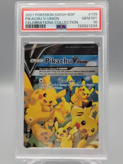 2021 POKEMON SWSH BLACK STAR PROMO CELEBRATIONS COLL #139 PIKACHU V-UNION PSA 10 - Image 1