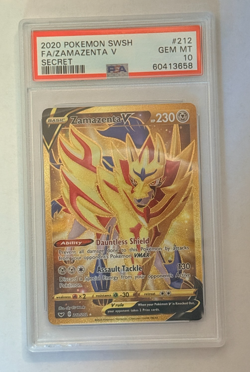 PSA 10 Graded Gold Pokemon SWSH FA/ZAMAZENTA V SECRET #212 GEM MT 10 - Image 1