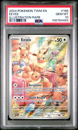 2024 POKEMON TWM EN-TWILIGHT MASQUERADE ILLUSTRATION RARE #188 EEVEE PSA 10 - Image 1