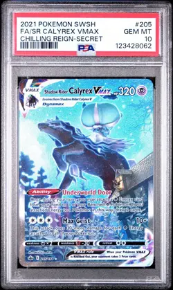 2021 POKEMON SWORD & SHIELD CHILLING REIGN SHADOW RIDER CALYREX VMAX 205 PSA 10 - Image 1