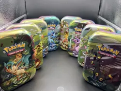 Full Set 8 EMPTY Pokemon PRISMATIC EVOLUTIONS Mini Tins & Eevee Coins (NO PACKS) - Image 1