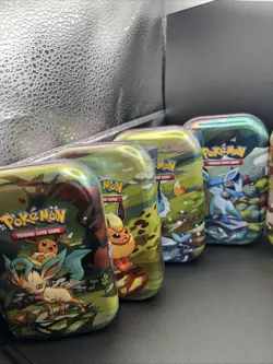 Full Set 8 EMPTY Pokemon PRISMATIC EVOLUTIONS Mini Tins & Eevee Coins (NO PACKS) - Image 2