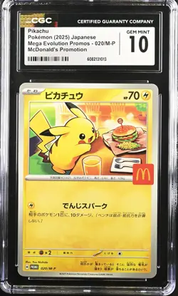CGC 10 Graded Pokemon Pikachu 020/m-p Mcdonald's Promotion Japanese - Image 1