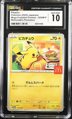 CGC 10 Graded Pokemon Pikachu 020/m-p Mcdonald's Promotion Japanese - Image 1