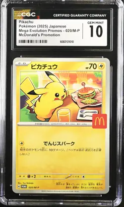CGC 10 Graded Pokemon Pikachu 020/m-p Mcdonald's Promotion Japanese - Image 1