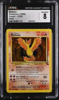CGC 8 Moltres 1999 Fossil 12/62 Holo Pokemon Card - Image 1
