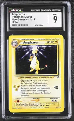 CGC 9 MINT Ampharos 2000 Neo Genesis 1/111 Holo SWIRL Pokemon Card - Image 1