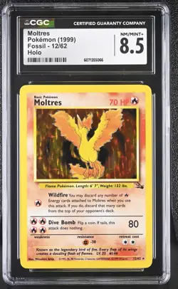 CGC 8.5 Moltres 1999 Fossil 12/62 Holo Pokemon Card - Image 1