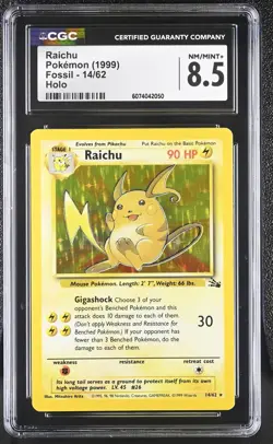 CGC 8.5 Raichu 1999 Fossil 14/62 Holo Pokemon Card - Image 1