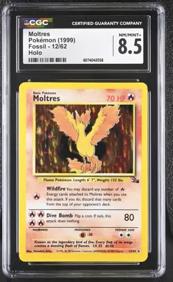 CGC 8.5 Moltres 1999 Fossil 12/62 Holo Pokemon Card - Image 1