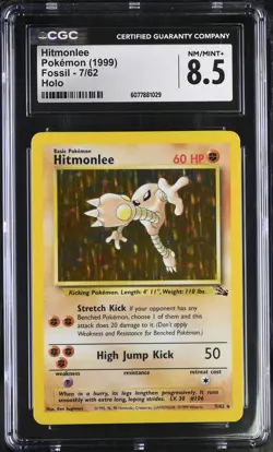 CGC 8.5 Hitmonlee 1999 Fossil 7/62 Holo Pokemon Card - Image 1