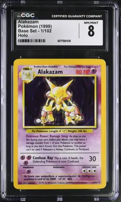 CGC 8 Alakazam 1999 Base Set 1/102 Holo Pokemon Card - Image 1