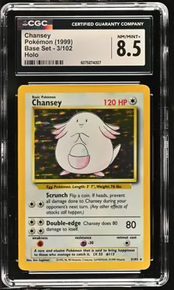CGC 8.5 Chansey 1999 Base Set 3/102 Holo Pokemon Card - Image 1