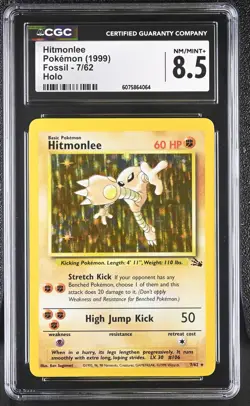 CGC 8.5 Hitmonlee 1999 Fossil 7/62 Holo Pokemon Card - Image 1