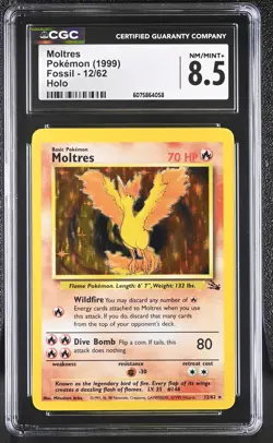 CGC 8.5 Moltres 1999 Fossil 12/62 Holo Pokemon Card - Image 1