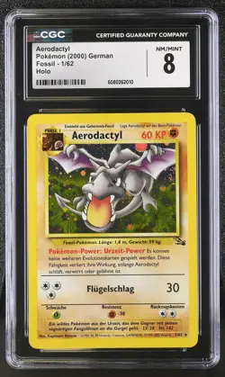 CGC 8 German Aerodactyl 2000 Fossil 1/62 Holo Pokemon Card - Image 1