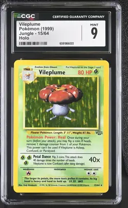 CGC 9 MINT Vileplume 1999 Jungle 15/64 Holo Pokemon Card - Image 1