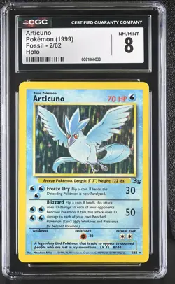 CGC 8 Articuno 1999 Fossil 2/62 Holo Pokemon Card - Image 1