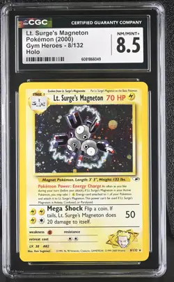 CGC 8.5 Lt. Surge's Magneton 2000 Gym Heroes 8/132 Holo Pokemon Card - Image 1