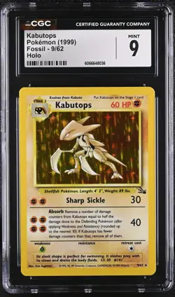 CGC 9 MINT Kabutops 1999 Fossil 9/62 Holo Pokemon Card - Image 1