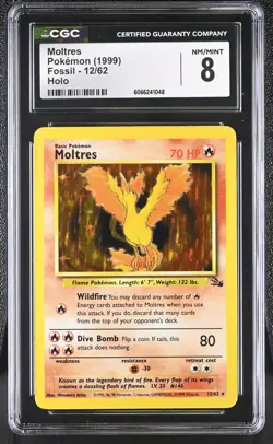 CGC 8 Moltres 1999 Fossil 12/62 Holo Pokemon Card - Image 1