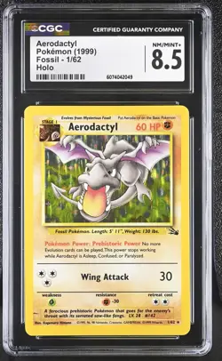 CGC 8.5 Aerodactyl 1999 Fossil 1/62 Holo Pokemon Card - Image 1
