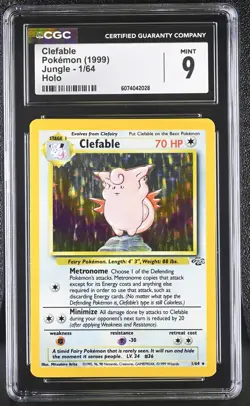 CGC 9 MINT Clefable 1999 Jungle 1/64 Holo Pokemon Card - Image 1